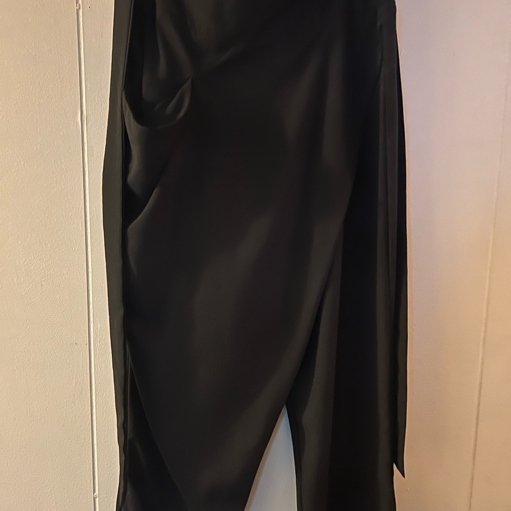 Zanzea Black Satin-Look Draped Skirt